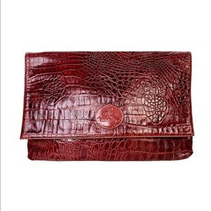 Vintage 90s Oversized Embossed Crocodile Leather Envelope Clutch Burgundy Large